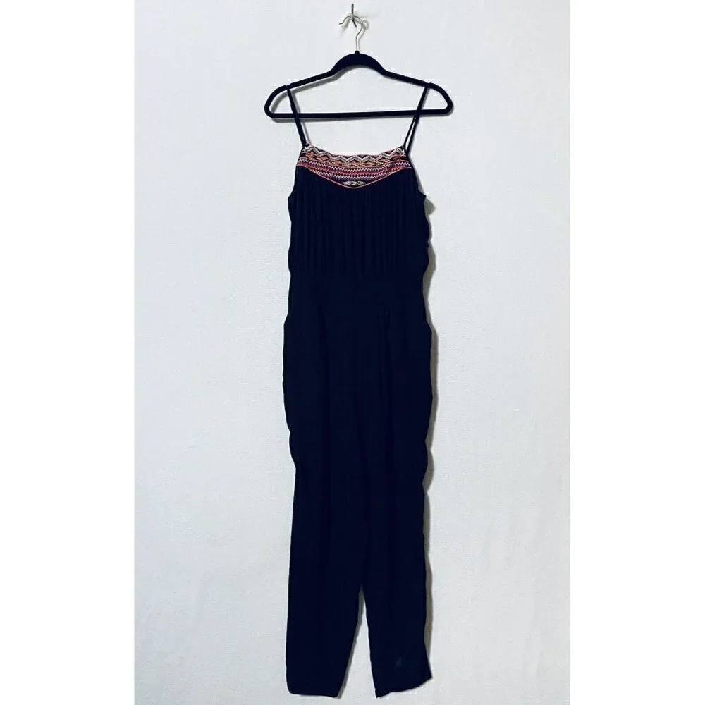 BCBGMAXAZRIA Womens Medium Sleeveless Embroidered Jumpsuit Black Boho